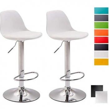 Set de 2 Taburetes Kiel Altura Regulable en Polipropileno y Simil Cuero Blanco con Estructura Cromada