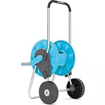 Cellfast Carrete de manguera ALUPLUS con mango engomado, construcción de aluminio resistente a la corrosión, capacidad para 45m de manguera de 1/2