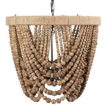Lámpara de Techo Natural de Madera, Yute y Metal con Cadena de Bolas - 45x45x40 cm