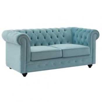 Sofá de 2 plazas de terciopelo azul pastel CHESTERFIELD