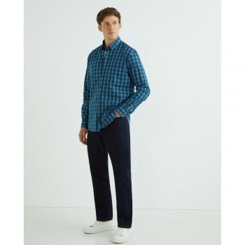 Rushmore - Camisa de hombre sport regular fit, 100% algodón NON IRON popelín cuadro verde, cuello botón punta, puño arista, con bolsillo