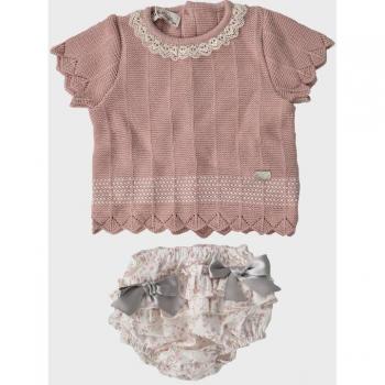 Conjunto de bebé niña de manga corta con lazos decorativos