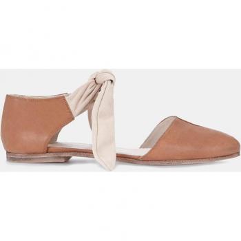 Micuir - Zapatos planos de mujer en piel beige con lazos en ante color nude