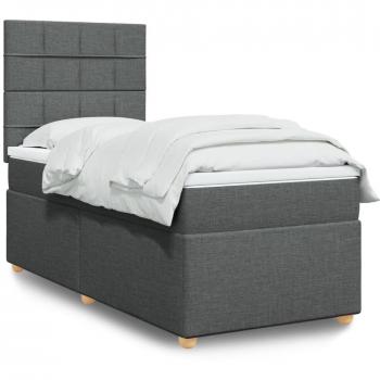 Cama box spring suave con colchón gris oscuro 80x200 cm Tela