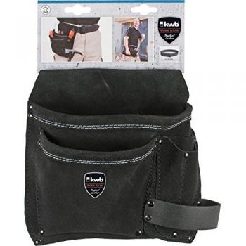 Cinturón de herramientas KWB de cuero negro con 5 bolsillos, dimensiones 235 mm x 235 mm, organizador práctico