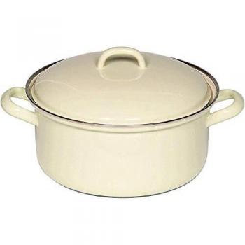 Cacerola de Emaille Riess 16 cm Pastel Amarillo con Borde Cromado, 1 Litro, Inducción