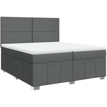 Cama box spring con colchón de muelles en tela gris oscuro 200x200 cm