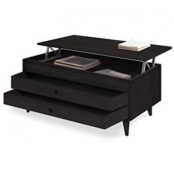 Mesa Centro Elevable HOGAR24 Etna - Madera Maciza Natural, Color Negro, Dos Cajones Deslizantes, Medidas: 100 cm x 50 cm x 47 cm