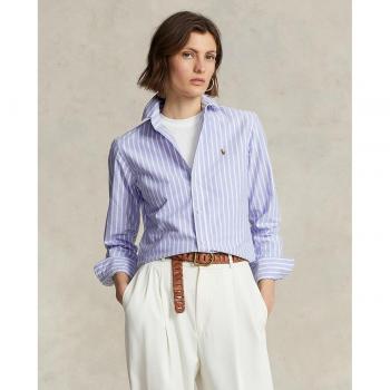 Camisa Oxford básica de mujer Polo Ralph Lauren con logo a contraste, azul, regular fit, manga larga, algodón