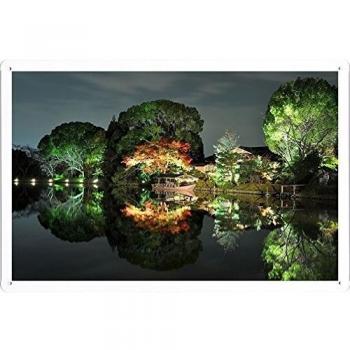 Metal cartel Cartel de chapa Hojalata sesión Evening Trees Light House Coast Japan Reflection Boat 47254 Retro Vintage Pared Decoración by hamgaacaan