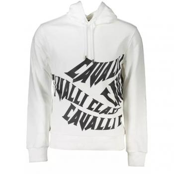 Cavalli Class White Hooded Logo Print Cotton Sweater - XL