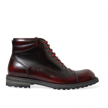 Dolce & Gabbana Black Red Leather Lace Up Ankle Boots - EU40/US7
