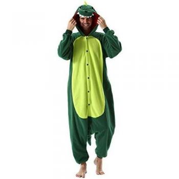 Pijama Animal Entero Unisex para Adultos con Capucha Cosplay Pyjamas Ropa de Dormir Kigurumi Traje de Disfraz para Festival de Carnaval Halloween Navidad Verde Dinosaurio