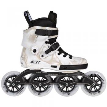 Patines en línea Powerslide Next Marble 110, tipo quad rodante, características: ruedas de 110 mm, chasis de aluminio extruido, sistema de cierre con hebilla y cordones, diseño ergonómico para mayor comodidad, soporte