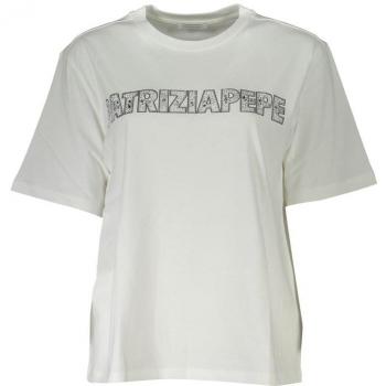 Patrizia Pepe Elegant Short Sleeve Crew Neck T-Shirt with Rhinestone Detail - White - Size XS - Cotton