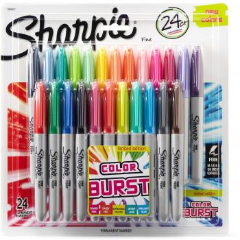 Sharpie Permanent Markers, Fine Point, Assorted Colors, 24-Pack