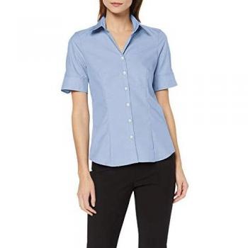 Blusa de Mujer Seidensticker, Regular Fit, 100% Algodón, Corto Sin Puños, Color Azul Claro, Cuello 1/2