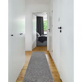 Alfombra de Pasillo SOFFI Shaggy 5cm Gris - 60x200 cm para Cocina, Entrada y Pasillo