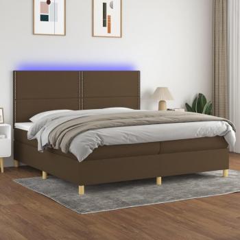 Cama box spring con colchón y luces LED, tela marrón oscuro, 200x200 cm
