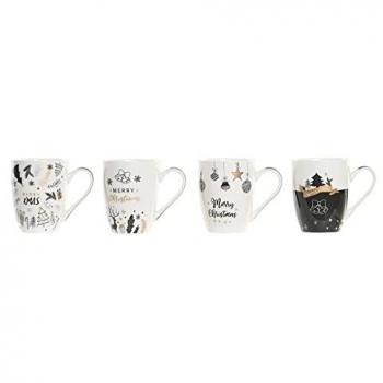 Pack de 4 Tazas Navideñas de Porcelana - Resistentes a Microondas y Lavavajillas - Ideal para Café y Leche - Capacidad 340ml