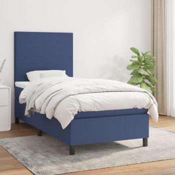 Cama box spring de muelles con colchón azul 100x200 cm en tela