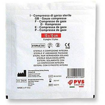 PVS GAZ111 Compressed gasa estéril para compresión y absorción, 1 unidad, 10 x 10 cm