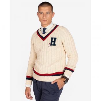 Jersey Harper & Neyer Wimbledon Beige Cuello Pico Algodón Trenzas