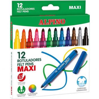 Estuche Alpino Maxi de 12 Rotuladores Punta Gruesa Colores Surtidos Superlavables Resistentes AR000006N