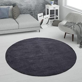 Alfombra Salón Pelo Corto Hecha A Mano Monocolor Suave Antracita, tamaño: Ø 200 cm Redonda