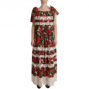 Dolce & Gabbana Multicolor Geranium Print Lace Long Maxi Dress - IT42|M, Size: S, Female, Luxury Floral Maxi Dress