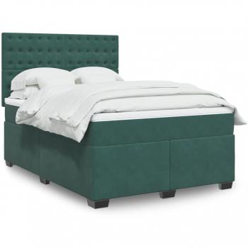 Cama box spring suave con colchón terciopelo verde oscuro 140x190 cm