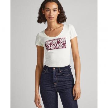 Camiseta Brandi de corte ajustado para mujer con logo estampado Pepe Jeans en color blanco roto