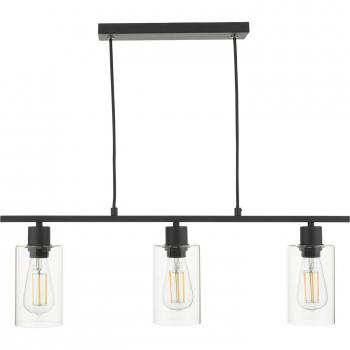 Lámpara colgante Miu negra mate con 3 bombillas y pantallas de cristal de 22 cm