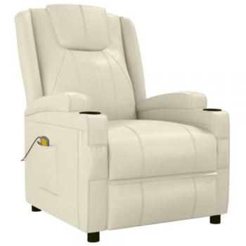 Sillón de masaje de cuero sintético blanco crema reclinable