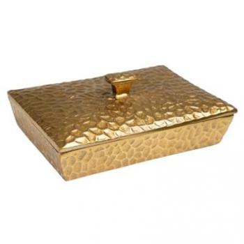 Caja Decorativa Romimex Dorado Aluminio Martillado 23 x 9 x 16 cm