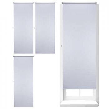 Set 4 Estores Opacos Térmicos Sin Taladrar 80x210 cm, Cortinas Enrollables Adhesivas de Aluminio-Plástico, Color Blanco