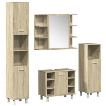 Juego de muebles de baño 4 piezas contrachapada roble Sonoma Marrón