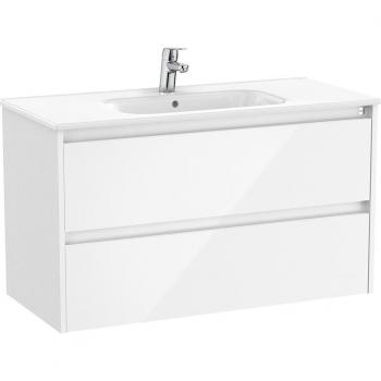 Mueble de baño Roca Tenet con 2 cajones, lavabo incluido, color blanco brillo, medidas 985 x 460 x 565 mm