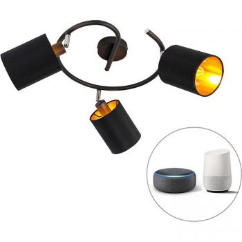 Lámpara de techo moderna negra con 3 bombillas inteligentes E14 WiFi B35 - LOFTY