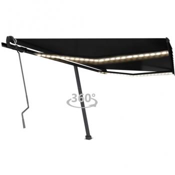 Toldo manual retráctil con LED gris antracita 450x350 cm