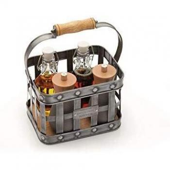 KitchenCraft Living Nostalgia Industrial Metal Condiment Holder with Wooden Handle