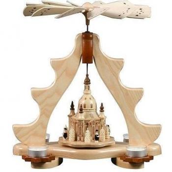 Pirámide de Navidad alemán 1-nivel - para tealights - Frauenkirche de Dresde - 36cm / 14 pulgadas - Auténtico alemán Erzgebirge pirámides de Navidad - Zeidler Holzkunst