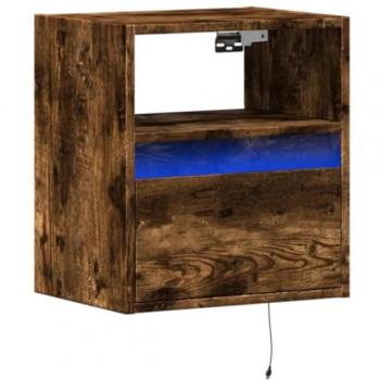 Mueble de TV de pared con luces LED roble ahumado 41x31x45 cm