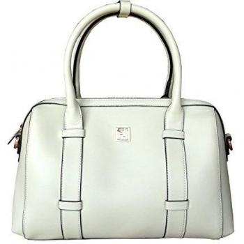 Bolso estilo bowling en color beige claro con asa para colgar al hombro
