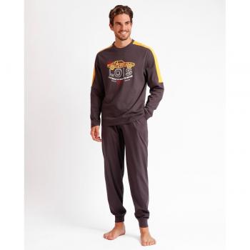 Pijama largo de hombre de punto en color gris