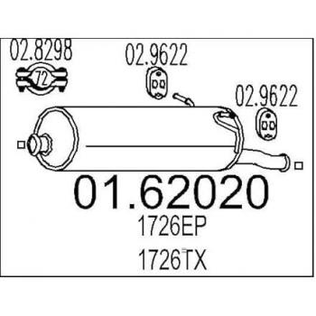 Silenciador trasero MTS CITROËN 01.62020, compatible con modelos 1726EP y 1726TX