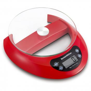 Bonsenkitchen Multifunción Balanza de Cocina escala de alimentos para cocinar y hornear con función de tara, 5 kg 11 lb, sistema de sensor de alta precisión escala digital, Rojo