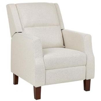 Silla Reclinable Retro Egersund Tapizada en Tela Crema con Respaldo y Reposapiés Ajustables Manualmente