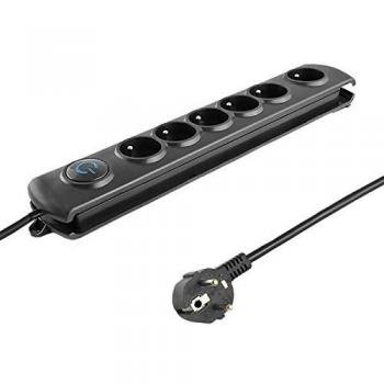Regleta Antipérdida Qoltec 6 Salidas 3.0m Negra