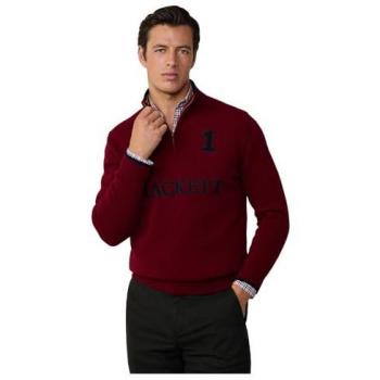 Jersey de hombre de lana con cuello alto y cierre de media cremallera en color granate (Winter Red) - Hackett HM703226